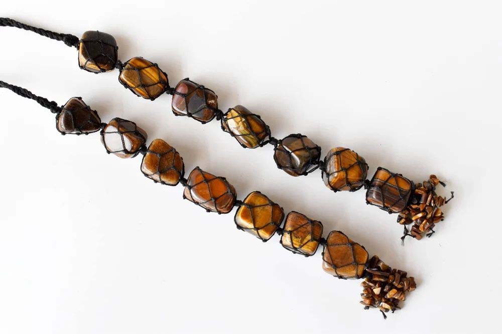 Tiger Eye Tumbled Stone Car Hanger With Chips Tassel